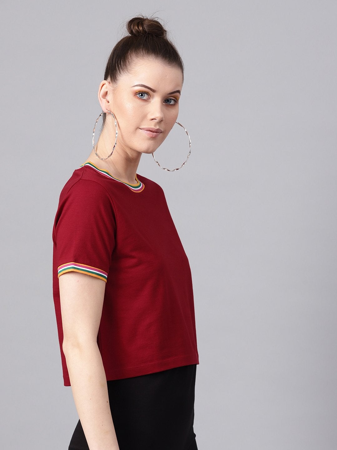 Women's Maroon Athleisure Rib Crop Top - SASSAFRAS