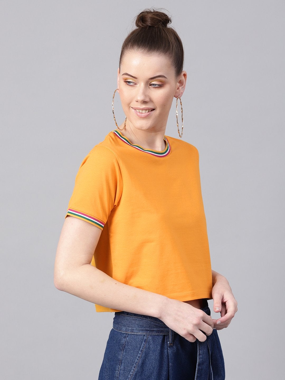 Women's Mustard Athleisure Rib Crop Top - SASSAFRAS