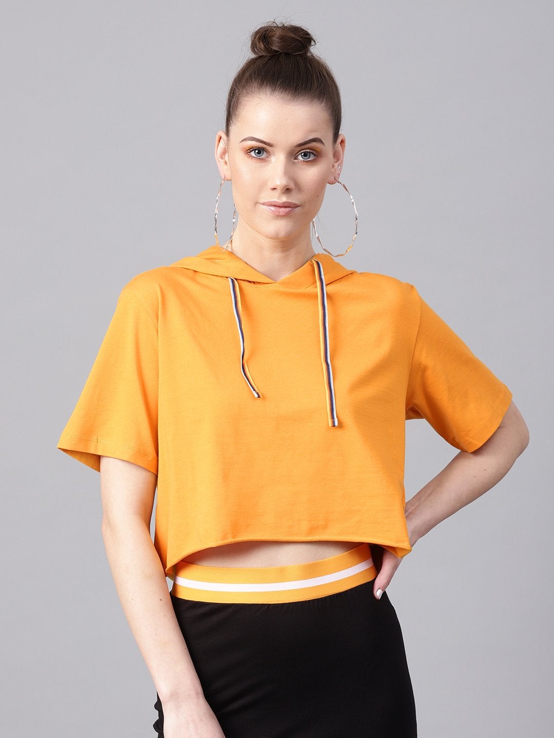 Women's Mustard Hoddie Boxy Athleisure Crop Top - SASSAFRAS