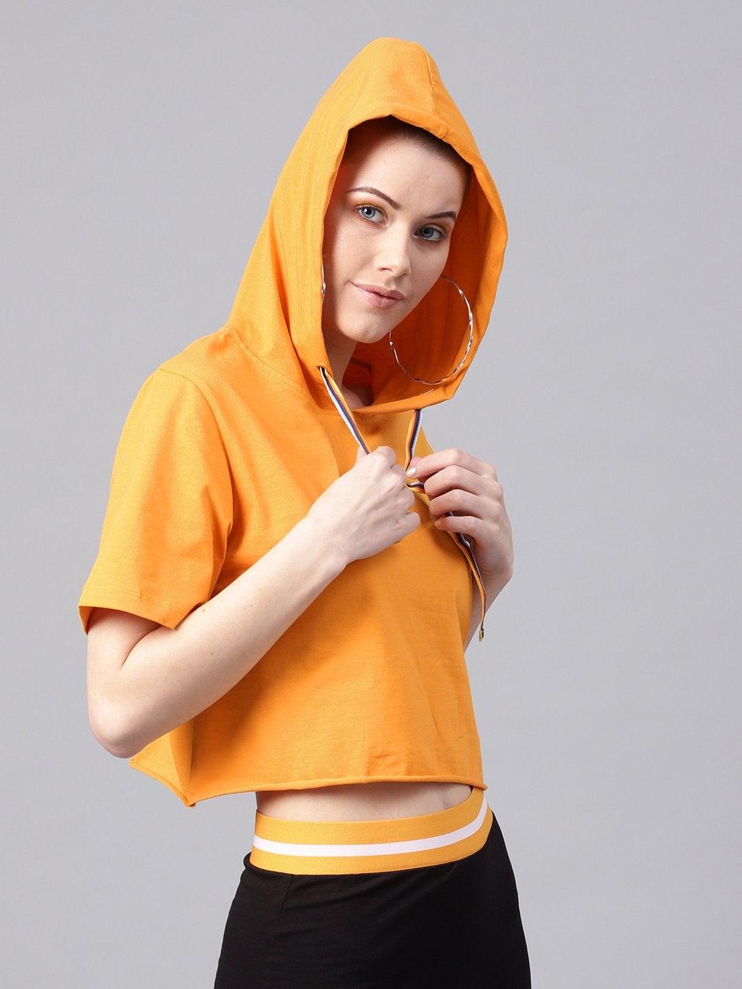 Women's Mustard Hoddie Boxy Athleisure Crop Top - SASSAFRAS