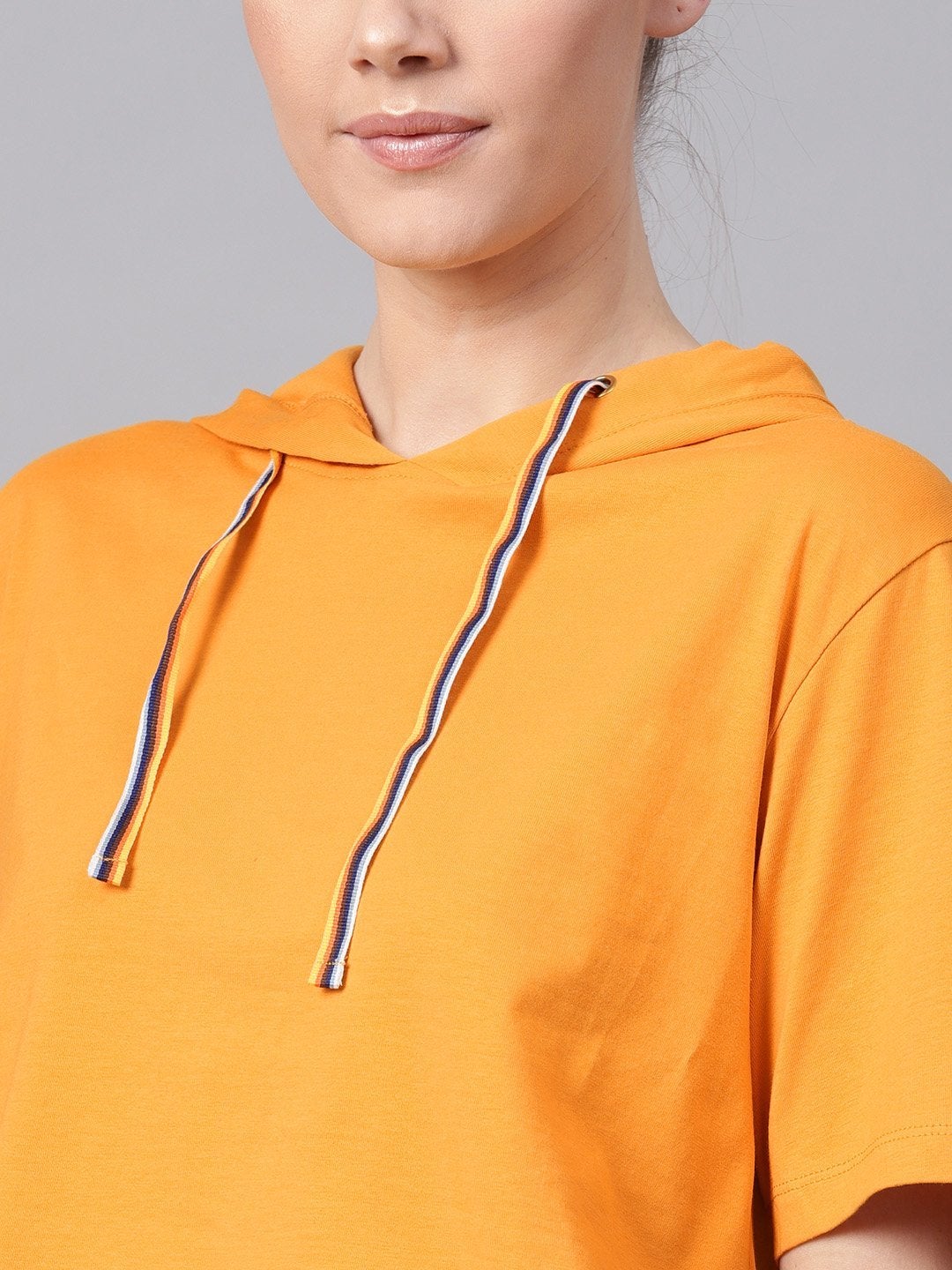 Women's Mustard Hoddie Boxy Athleisure Crop Top - SASSAFRAS