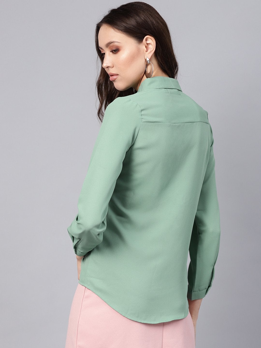 Women's Olive Front Knot Shirt Top - SASSAFRAS