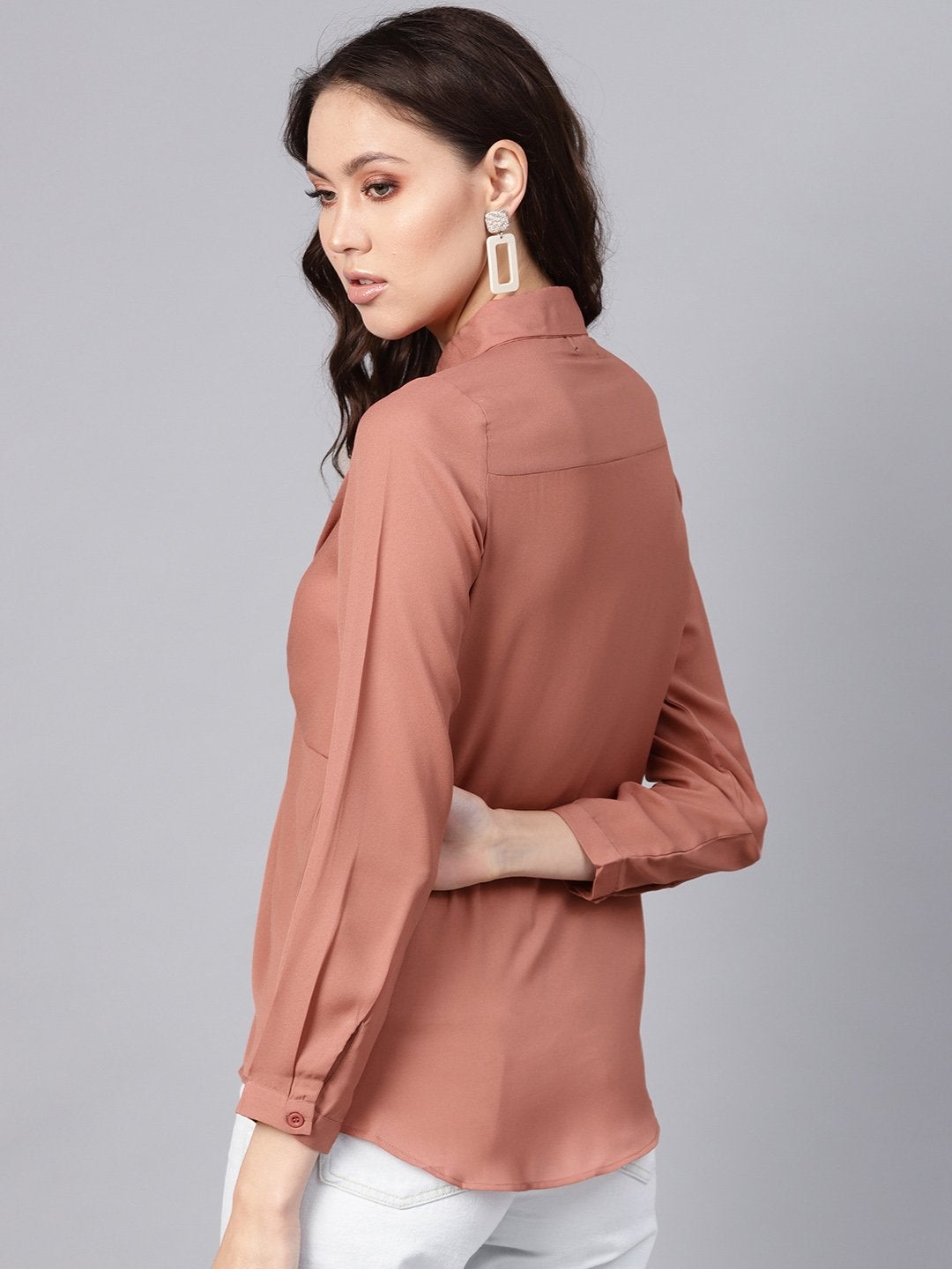 Women's Pink Front Knot Shirt Top - SASSAFRAS