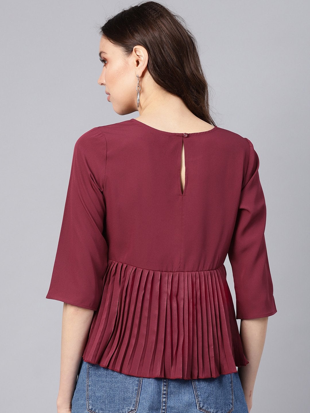 Women's Burgundy Pleated Peplum Top - SASSAFRAS