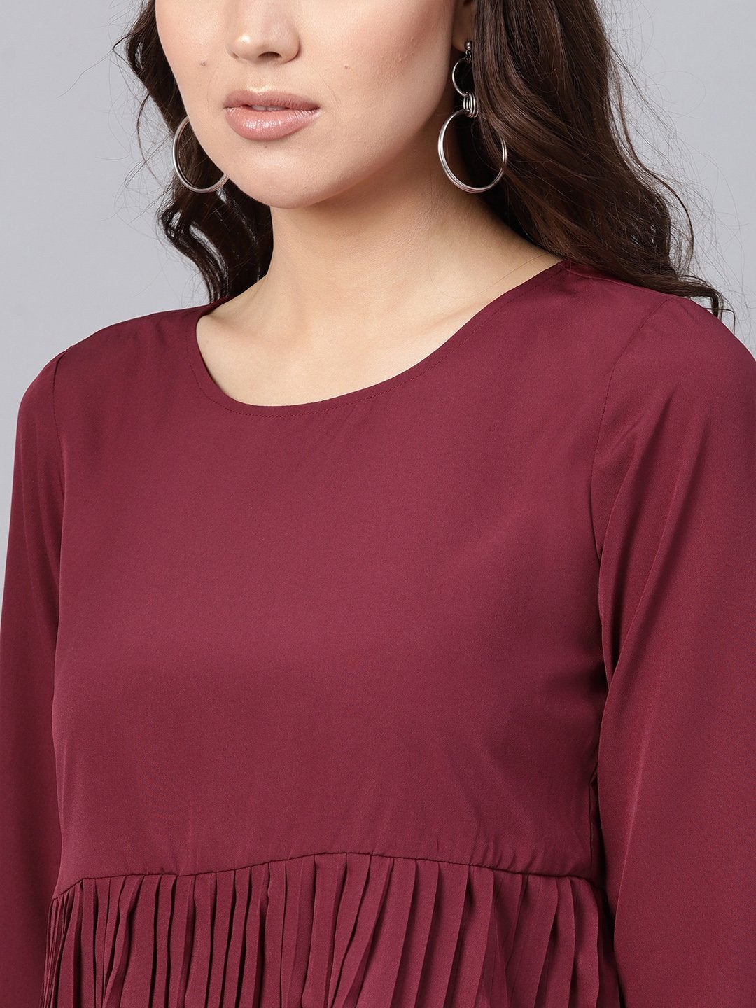 Women's Burgundy Pleated Peplum Top - SASSAFRAS