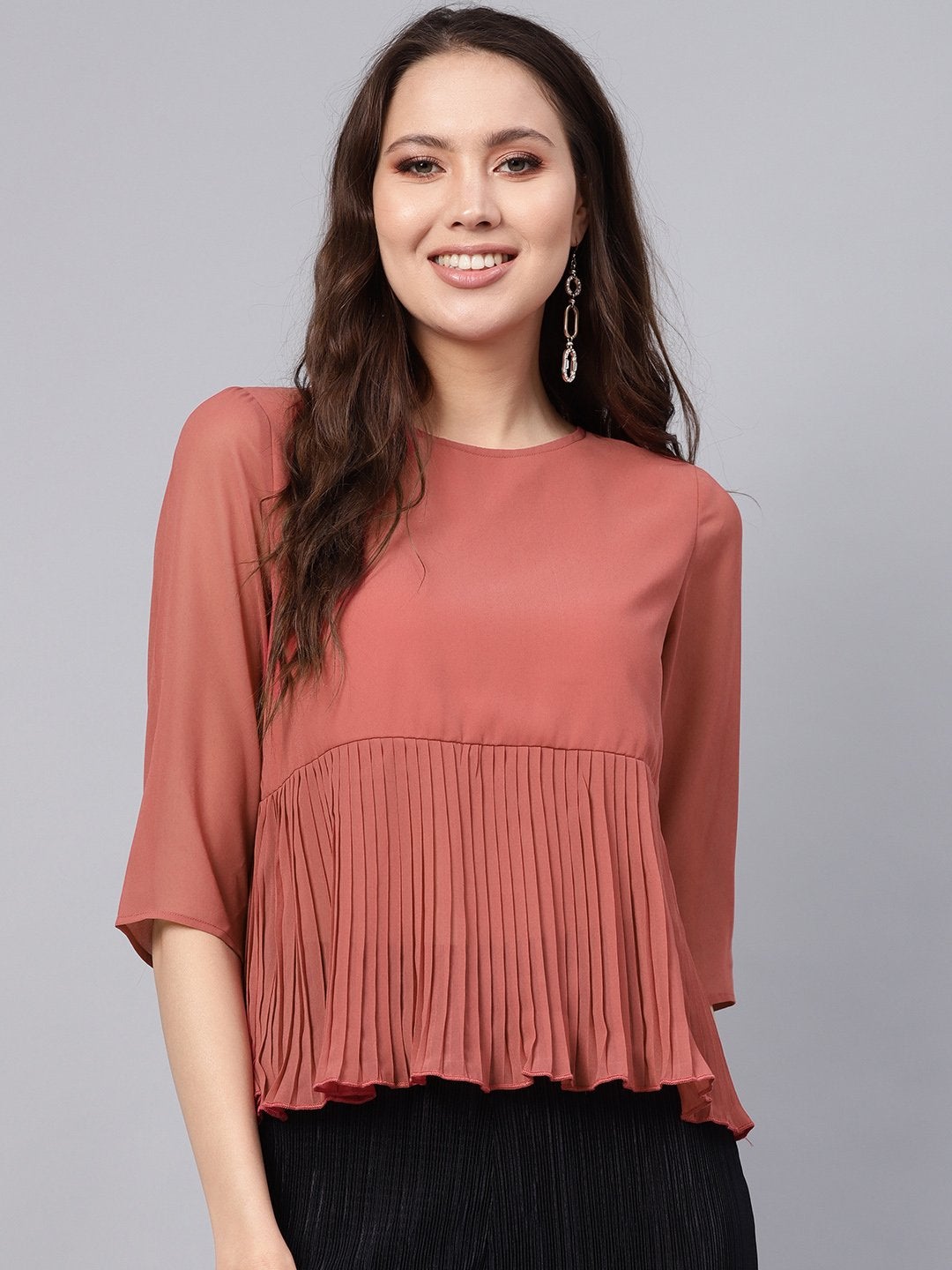 Women's Rose Pink Pleated Peplum Top - SASSAFRAS