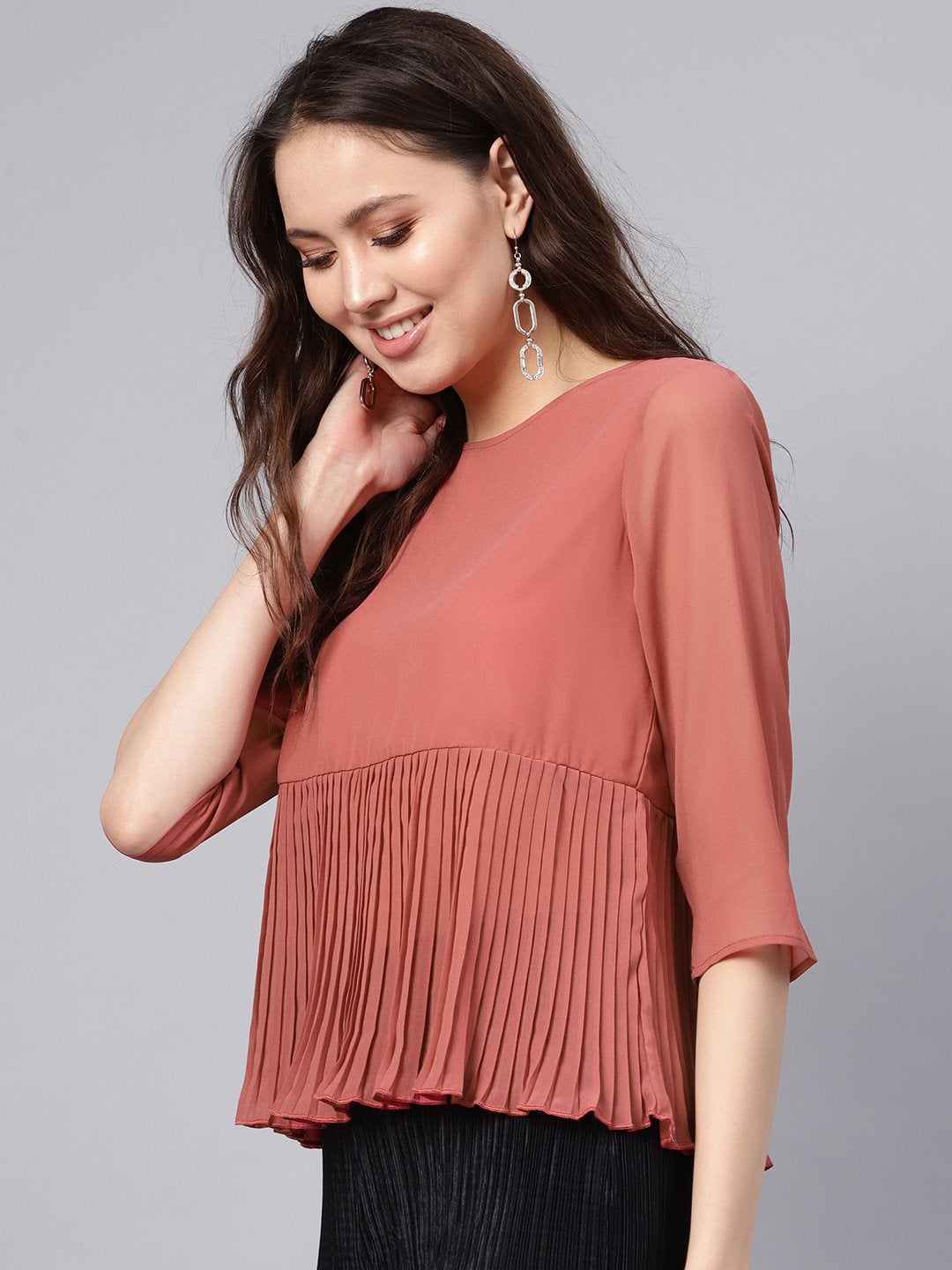 Women's Rose Pink Pleated Peplum Top - SASSAFRAS