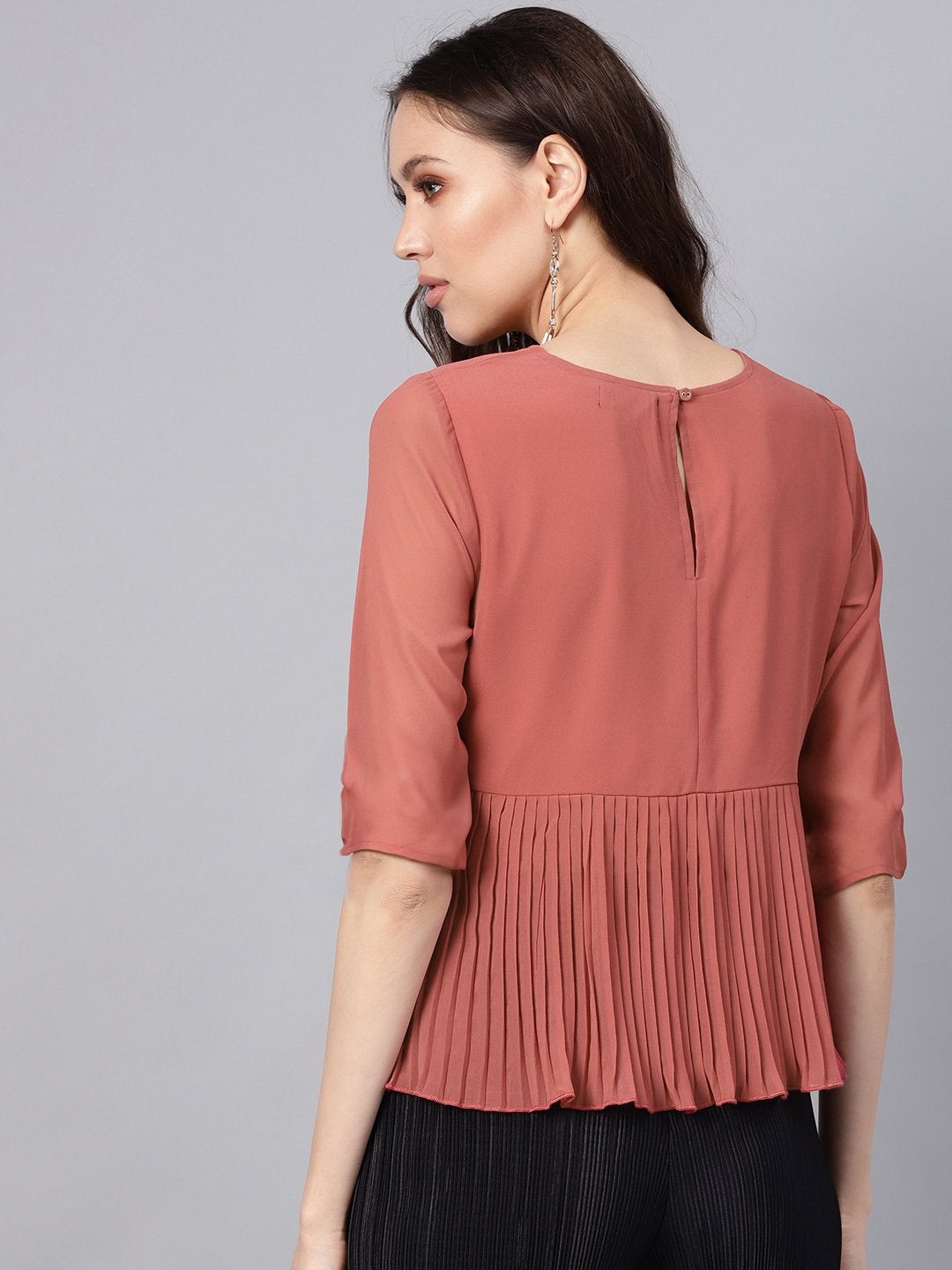 Women's Rose Pink Pleated Peplum Top - SASSAFRAS