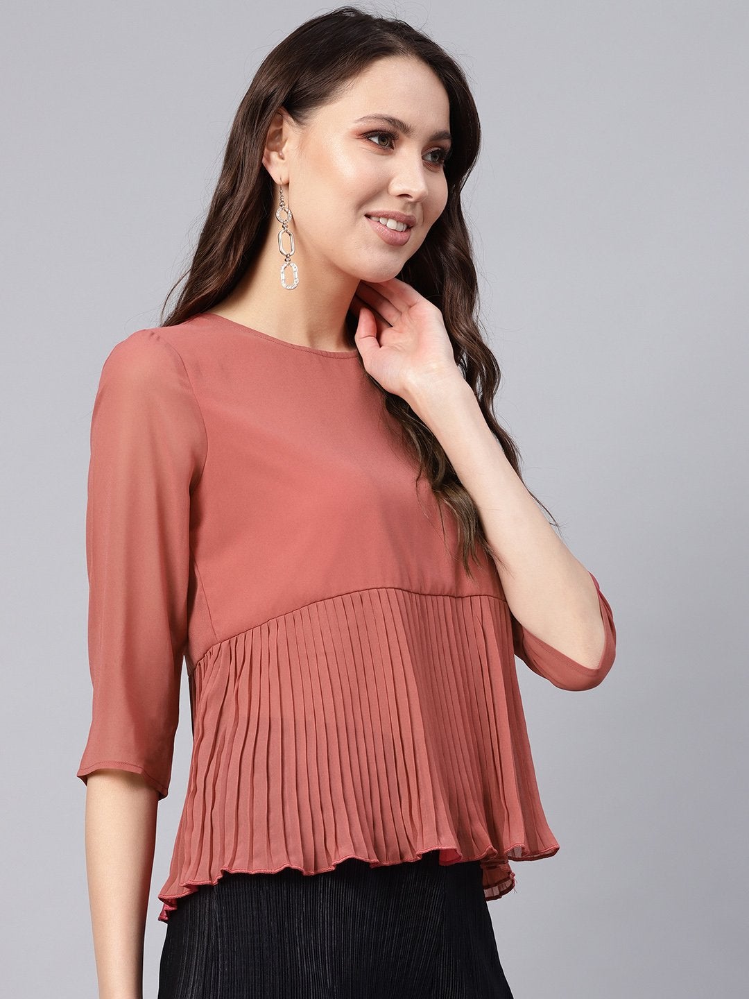 Women's Rose Pink Pleated Peplum Top - SASSAFRAS