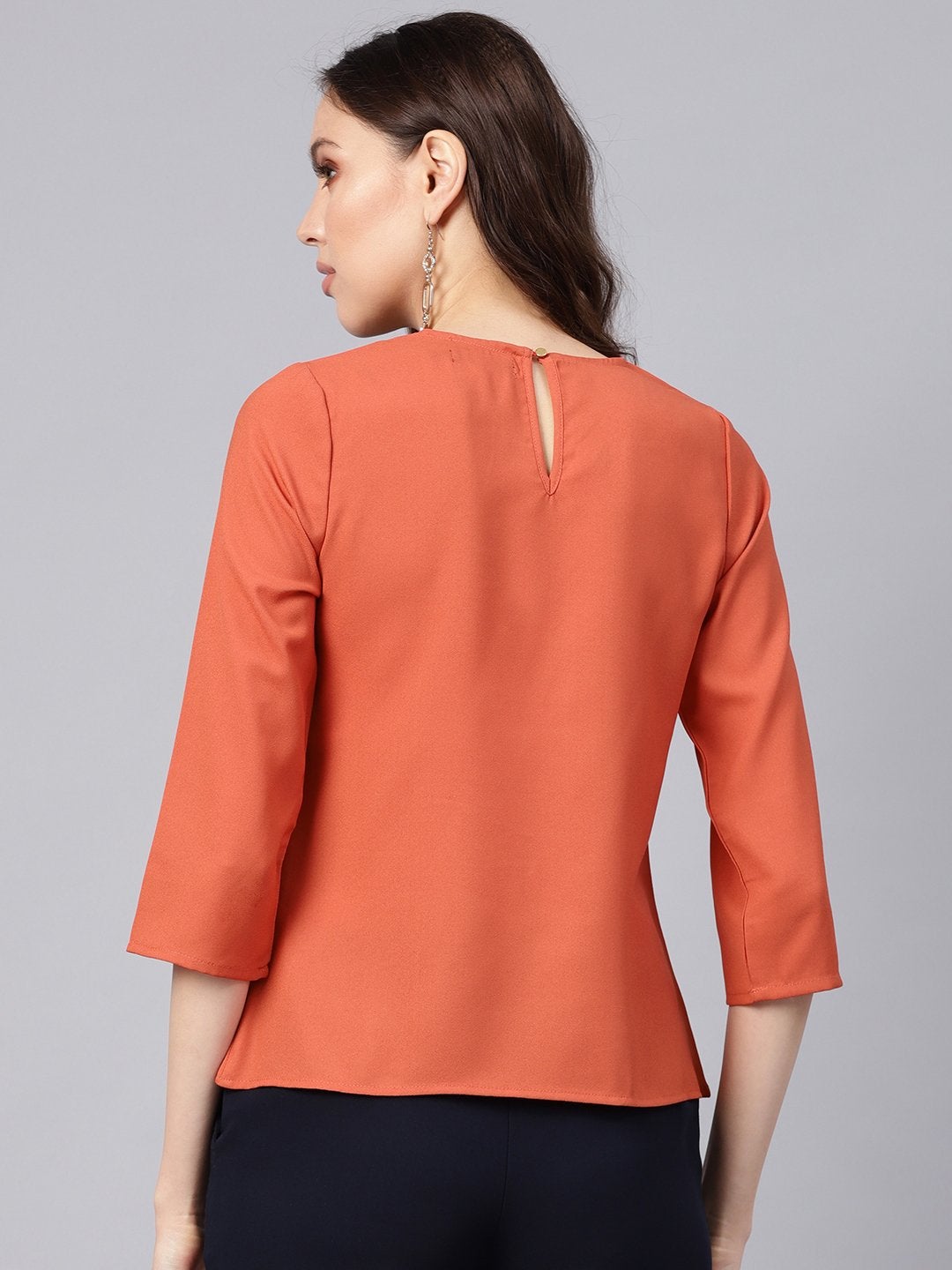 Women's Rust Front Embellished Necklace Top - SASSAFRAS