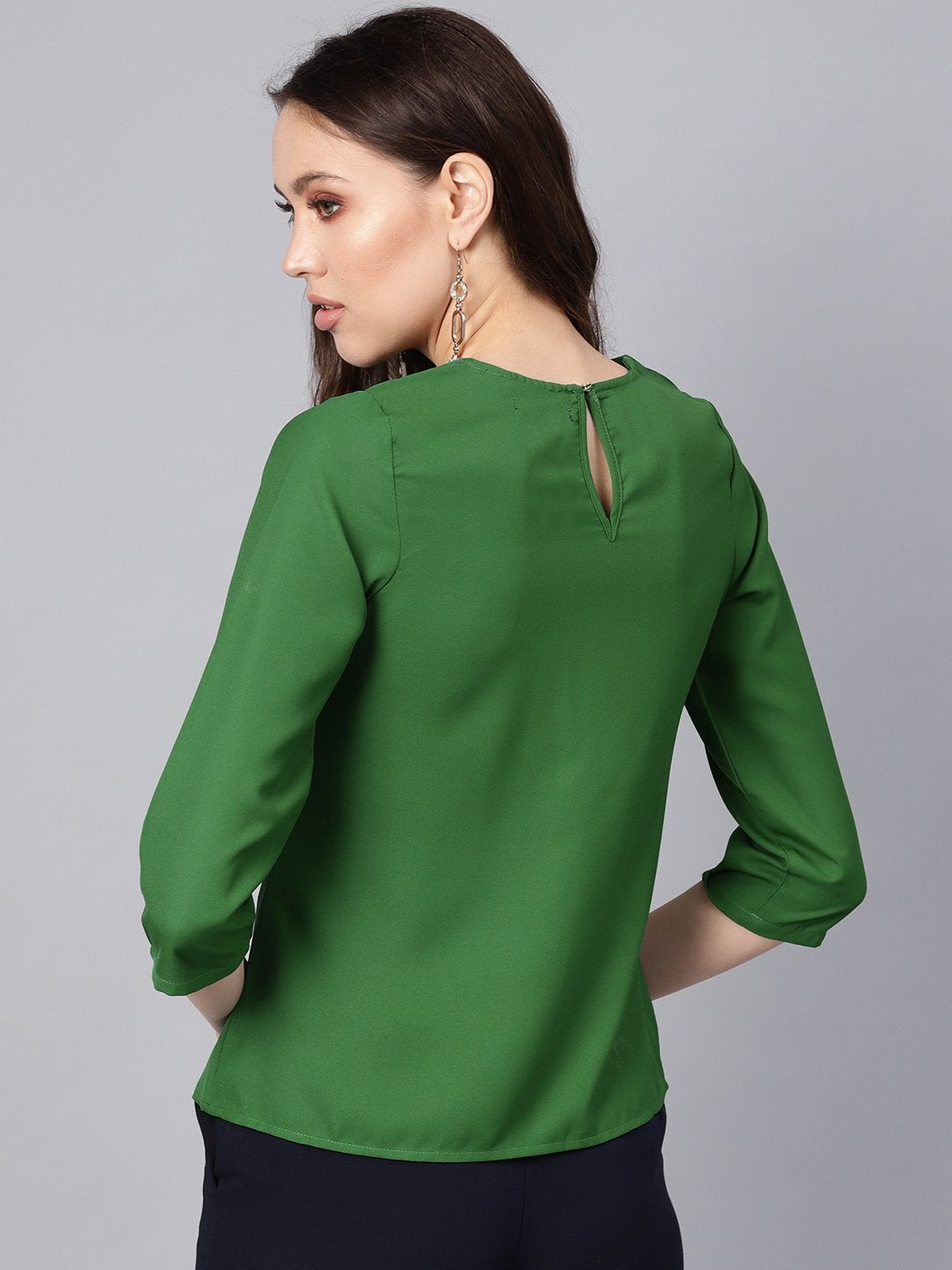 Women's Green Front Embellished Necklace Top - SASSAFRAS