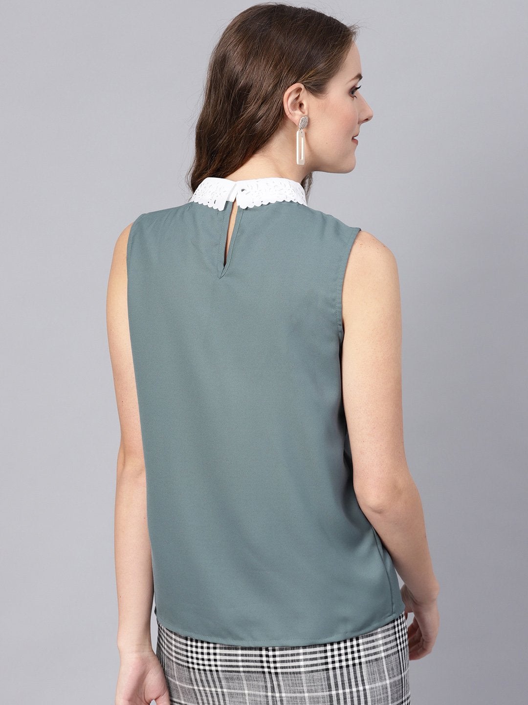 Women's Teal Collar Sleeveless Top - SASSAFRAS