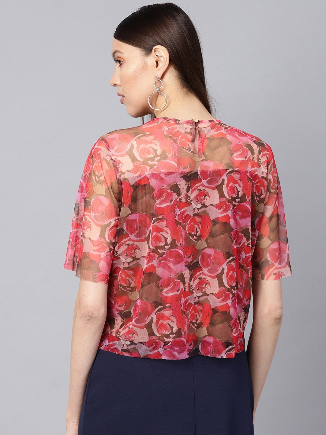 Women's Pink Rose Floral Mesh Top - SASSAFRAS