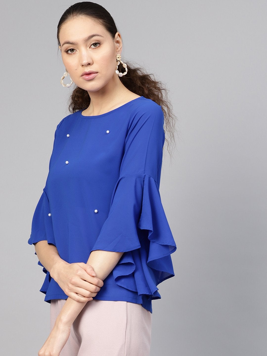 Women's Royal Blue Pearl Studded Top - SASSAFRAS