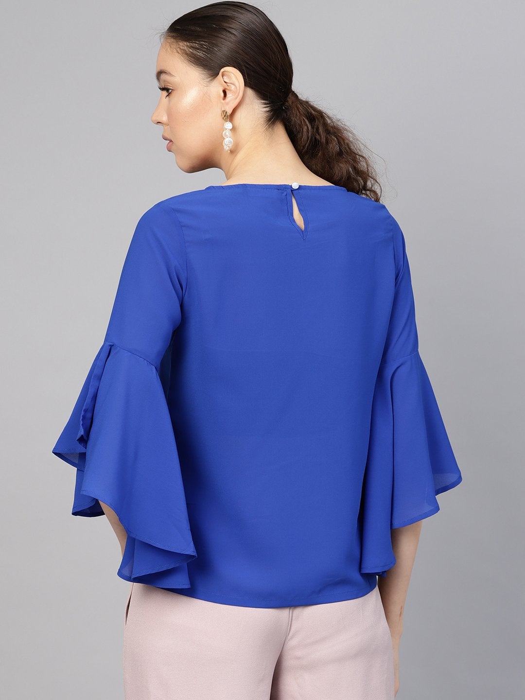 Women's Royal Blue Pearl Studded Top - SASSAFRAS