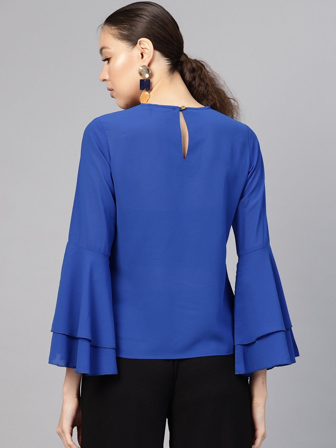 Women's Royal Blue Criss Cross Neck Top - SASSAFRAS