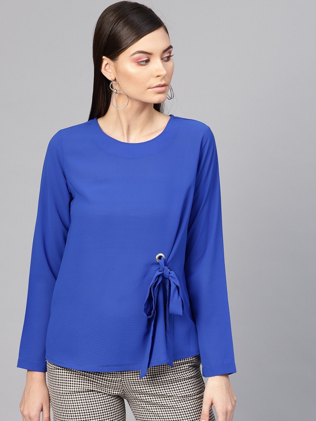 Women's Royal Blue Front Tie Top - SASSAFRAS