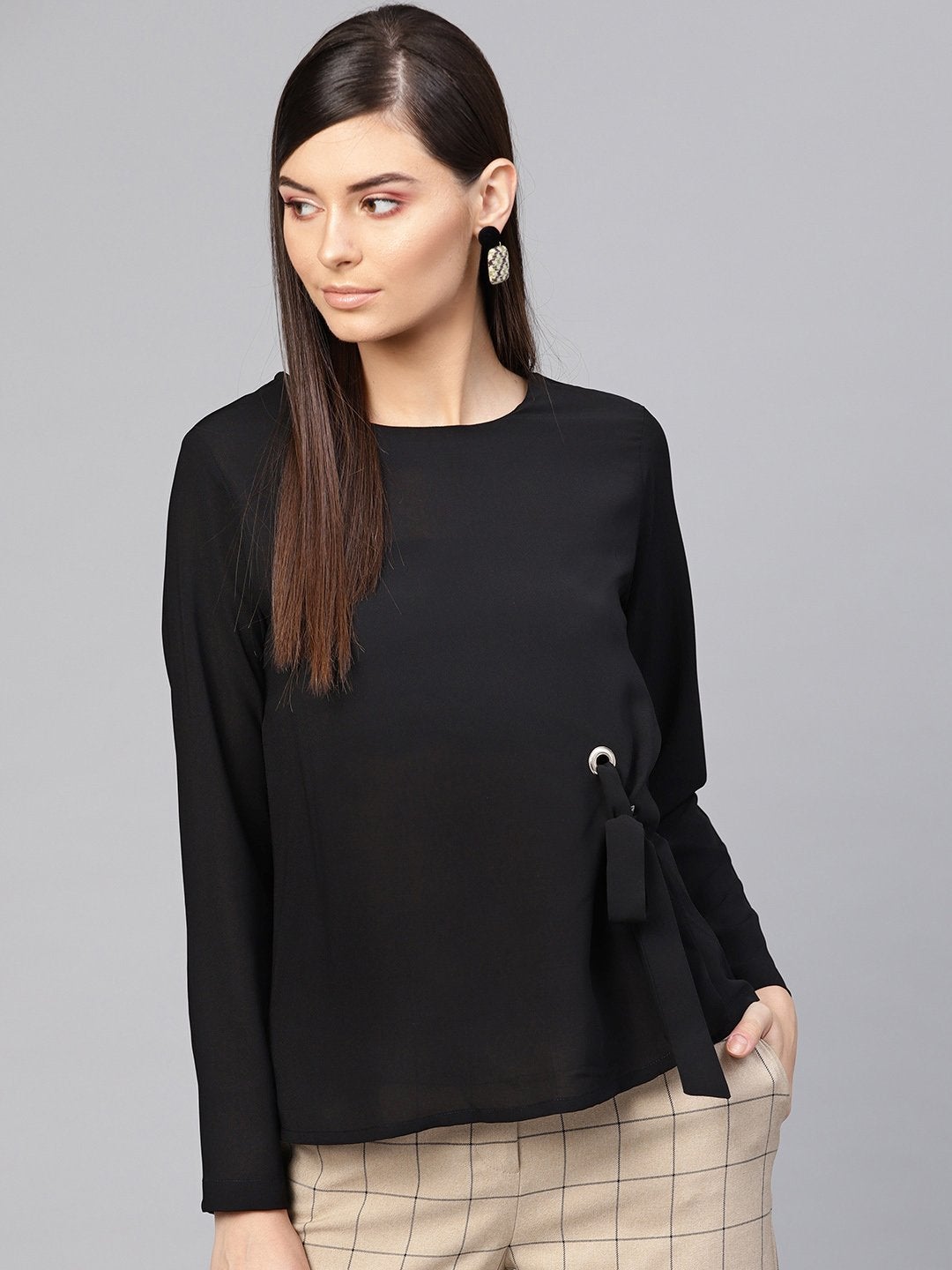 Women's Black Front Tie Top - SASSAFRAS