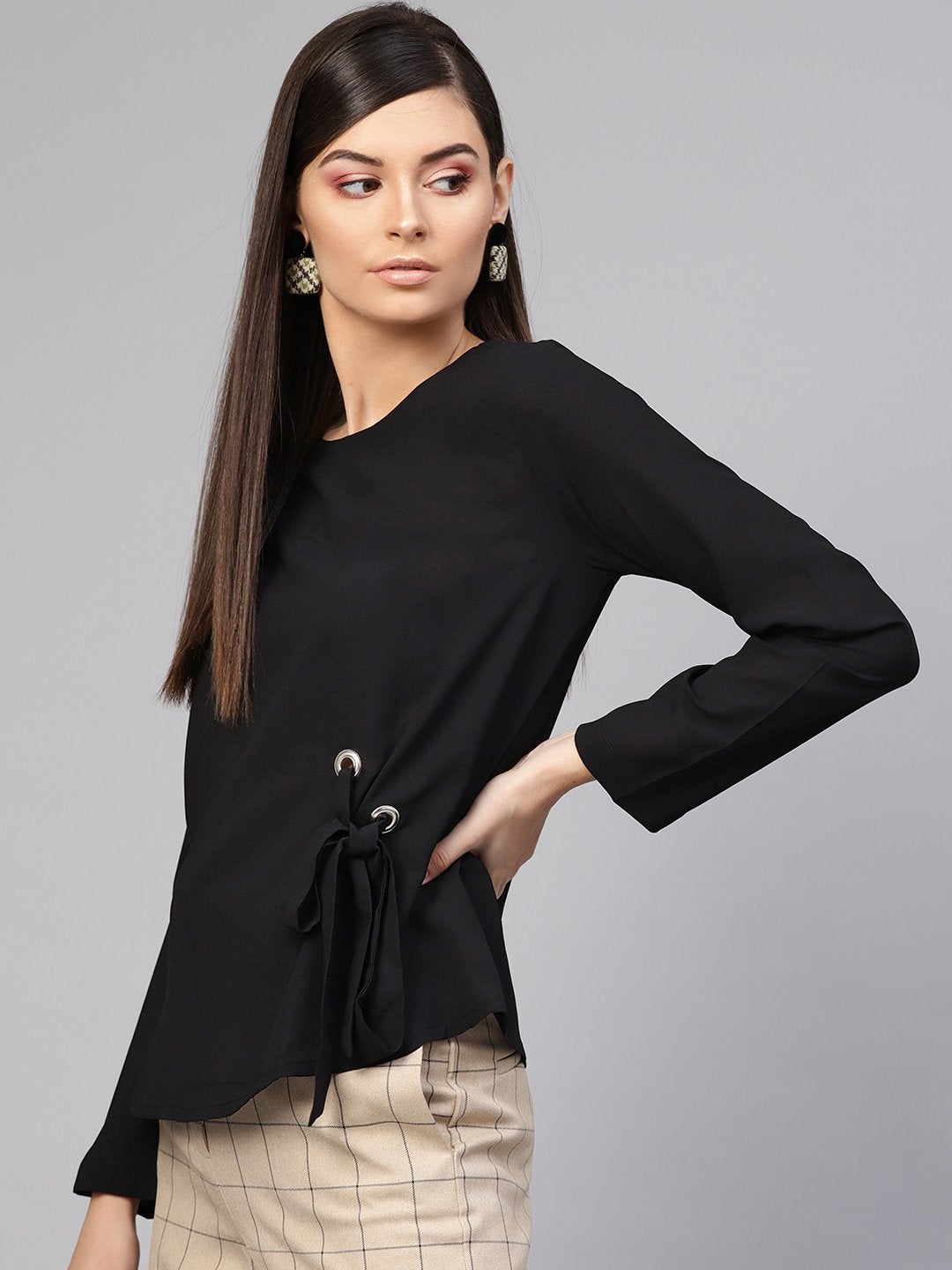 Women's Black Front Tie Top - SASSAFRAS