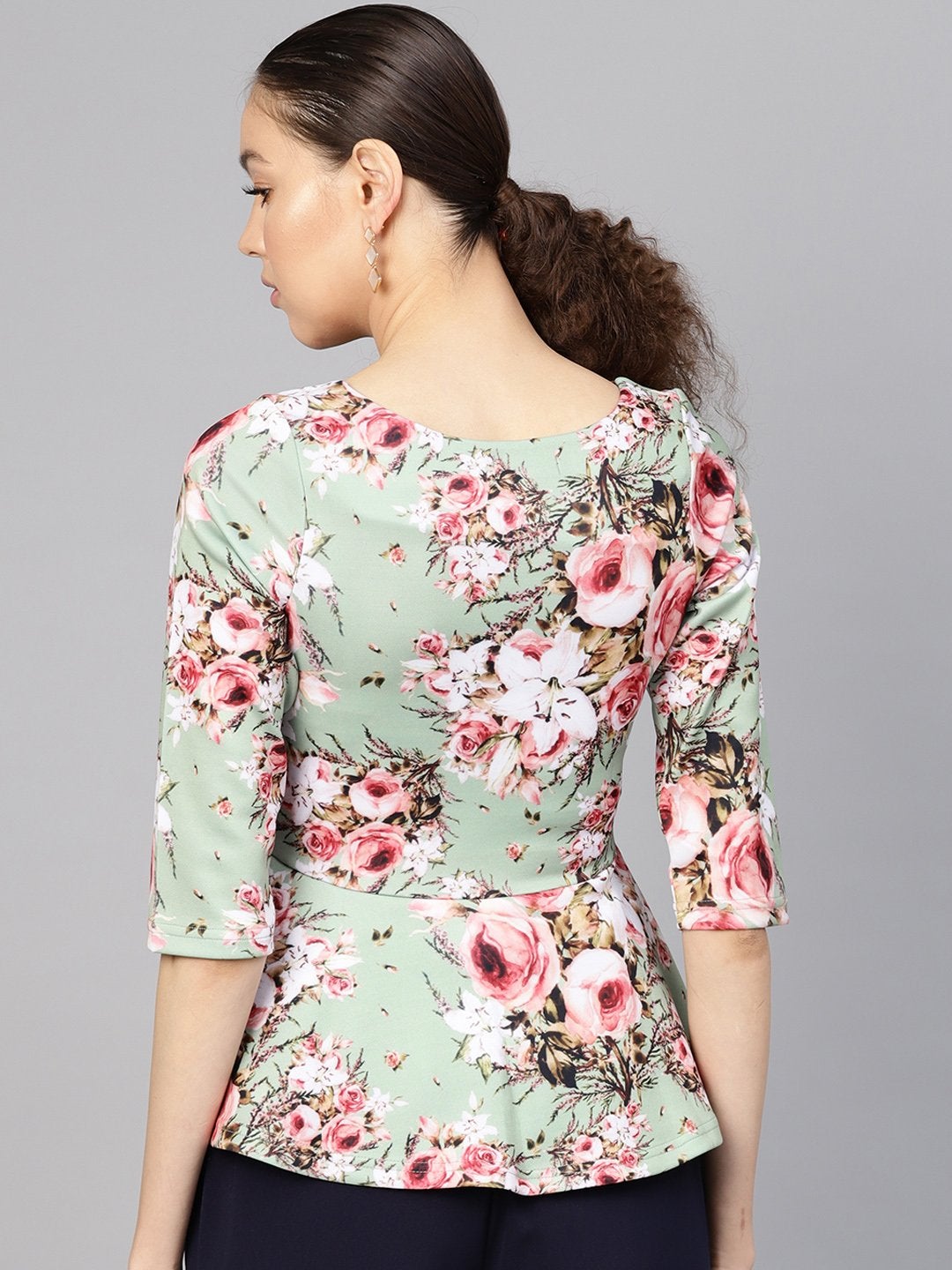 Women's Green Floral Peplum Top - SASSAFRAS