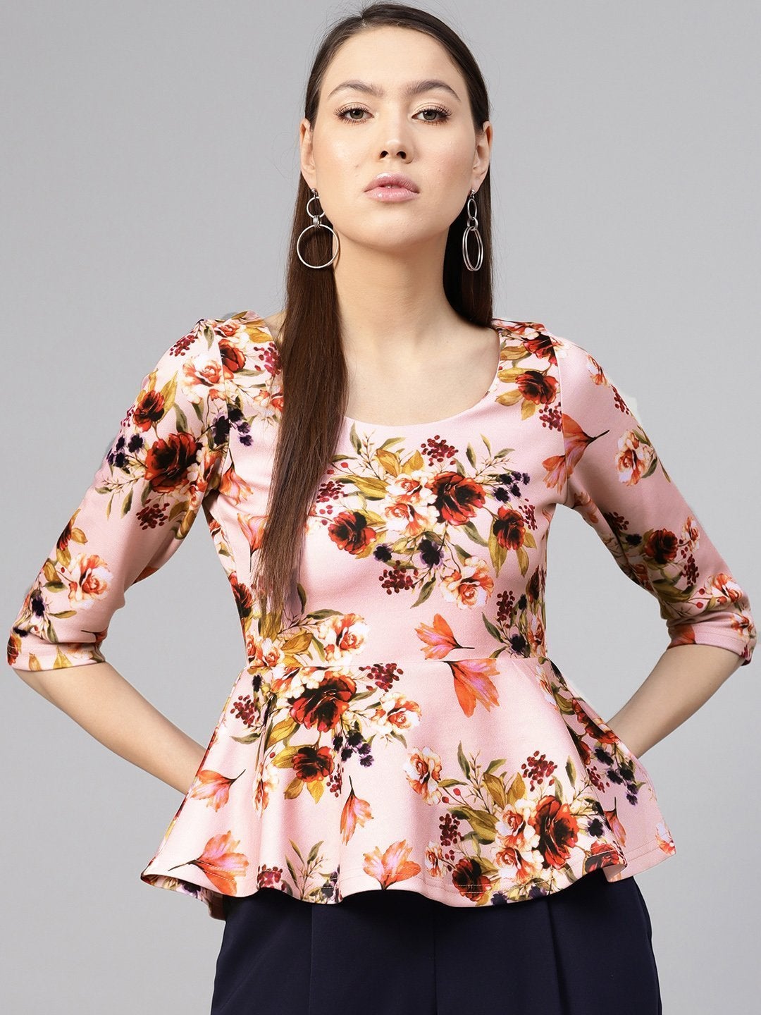 Women's Pink Floral Peplum Top - SASSAFRAS