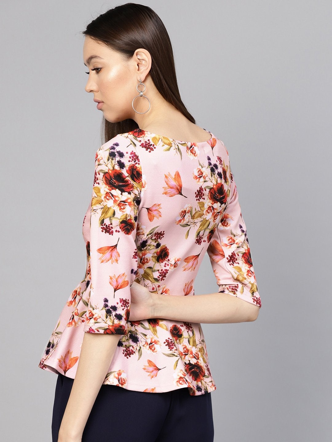 Women's Pink Floral Peplum Top - SASSAFRAS