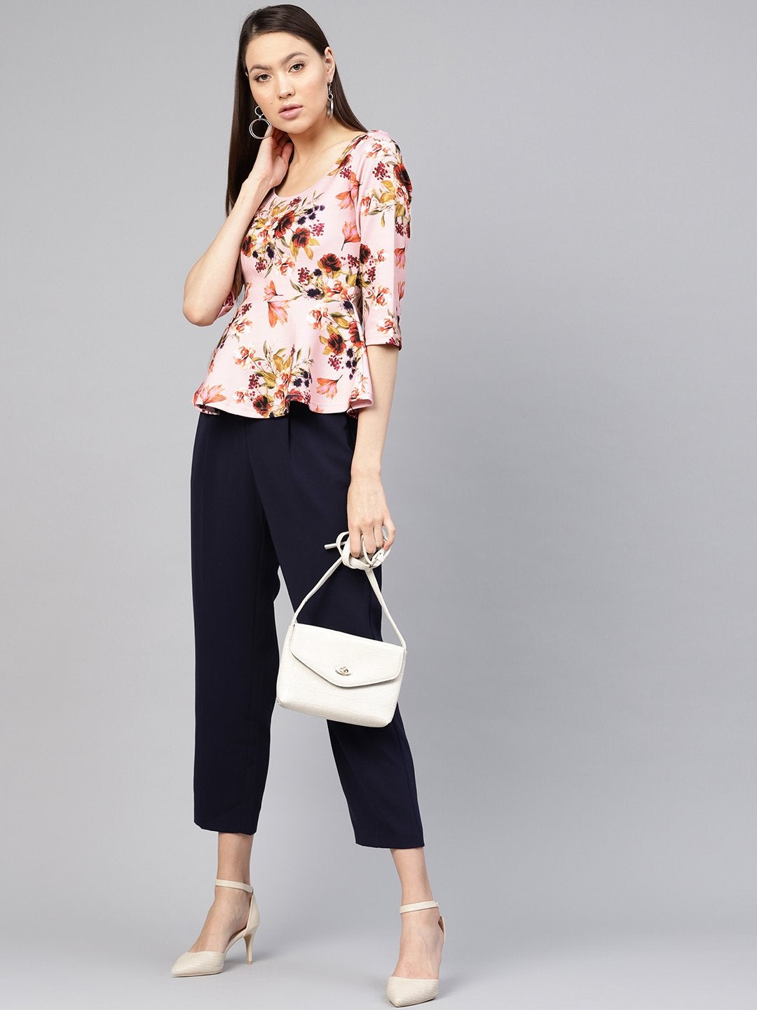 Women's Pink Floral Peplum Top - SASSAFRAS