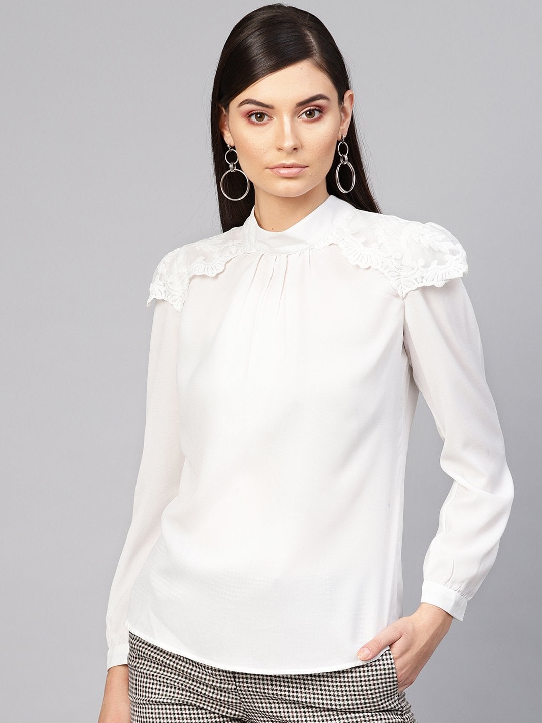 Women's White Lacey Shoulder Top - SASSAFRAS