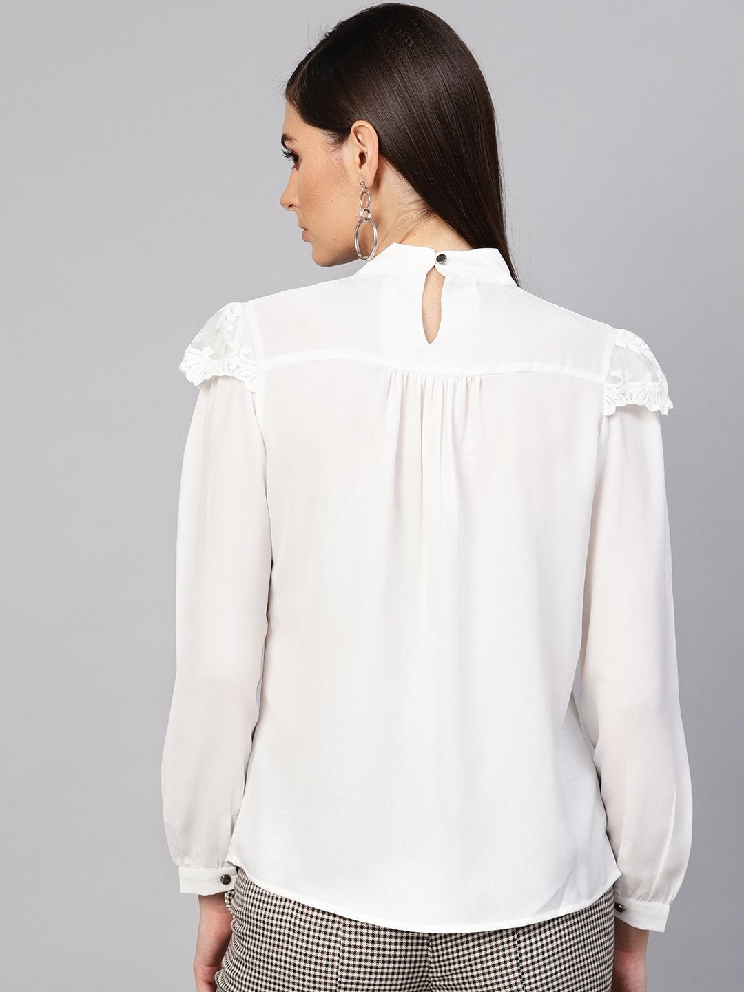 Women's White Lacey Shoulder Top - SASSAFRAS