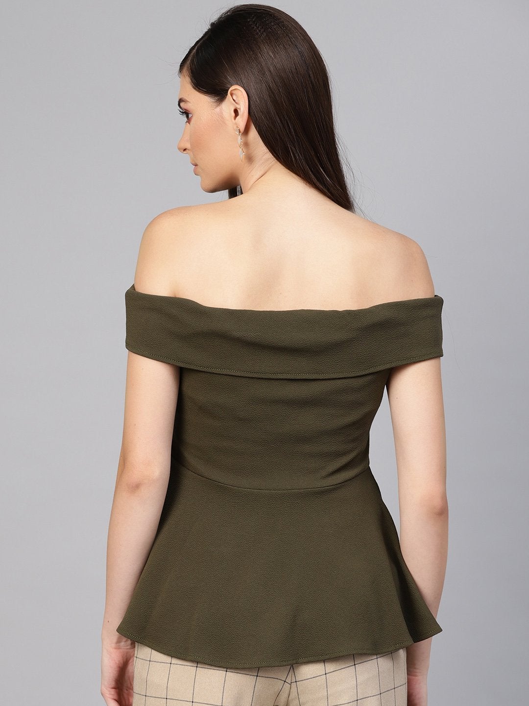 Women's Olive Bardot Peplum Top - SASSAFRAS