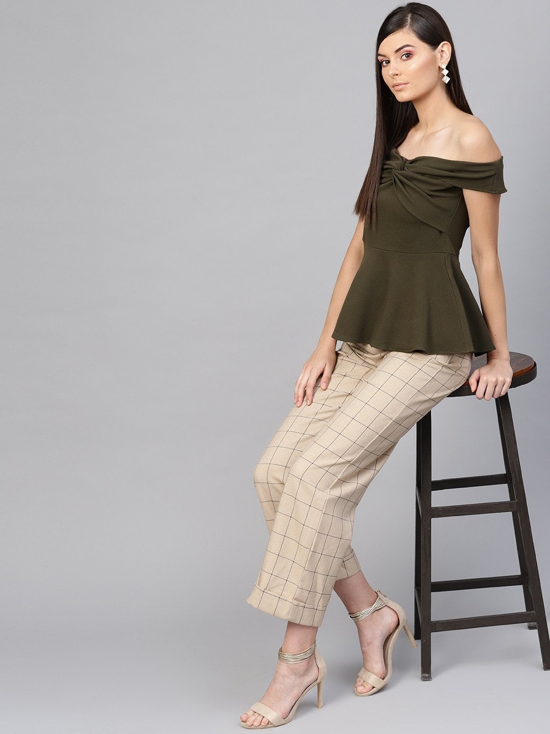 Women's Olive Bardot Peplum Top - SASSAFRAS