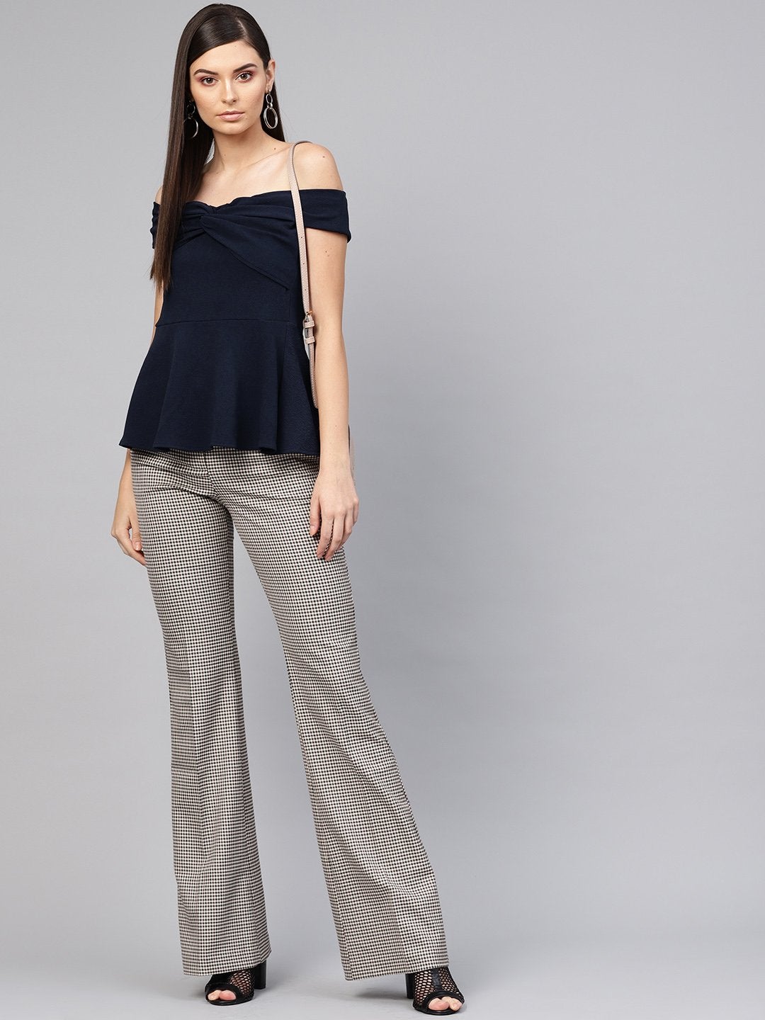 Women's Navy Bardot Peplum Top - SASSAFRAS