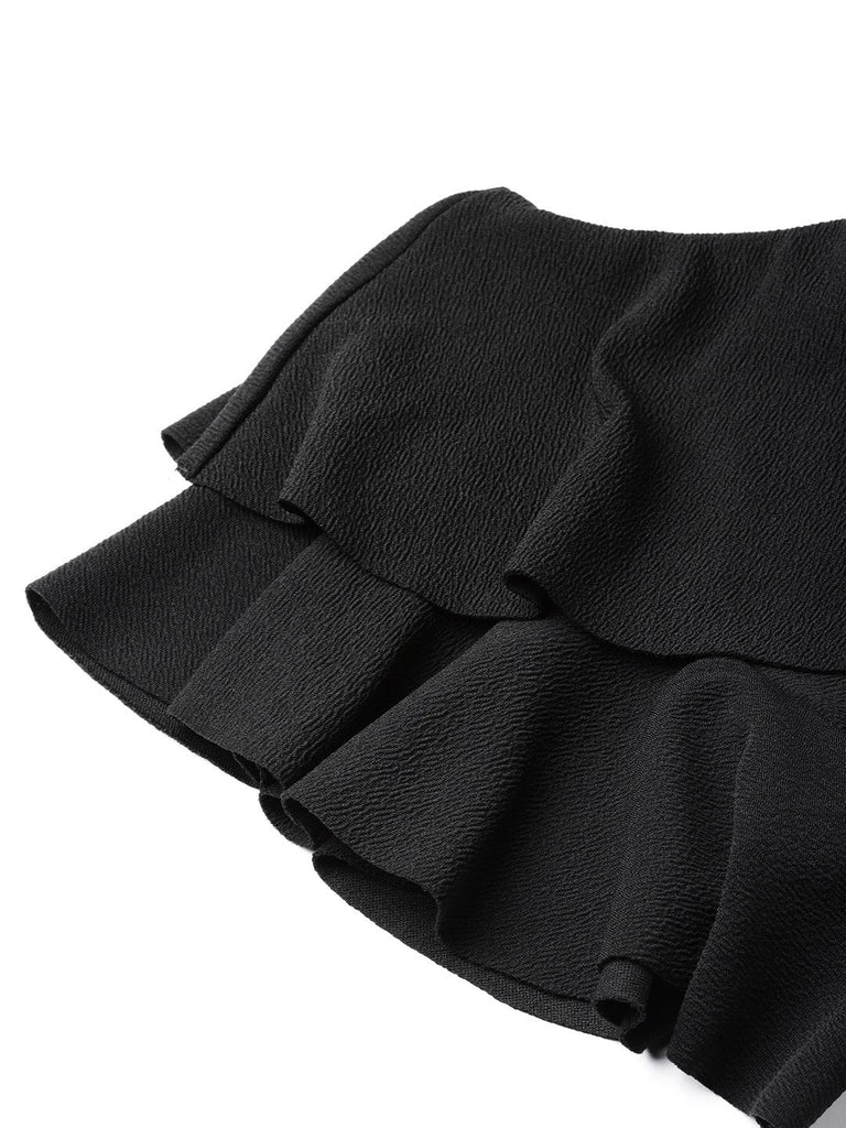 Women's Black One Shoulder Ruffle Top