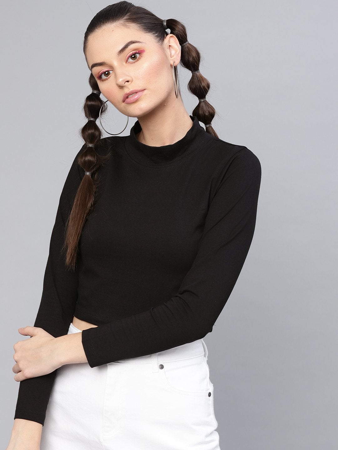 Women's Black Turtle Neck Crop Top - SASSAFRAS