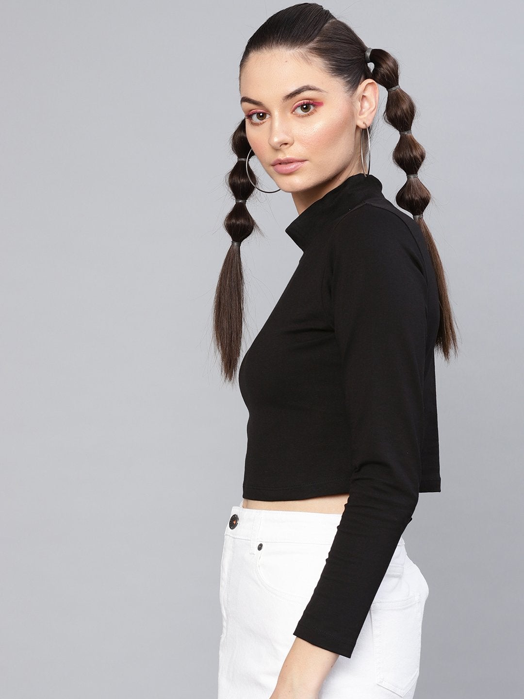 Women's Black Turtle Neck Crop Top - SASSAFRAS