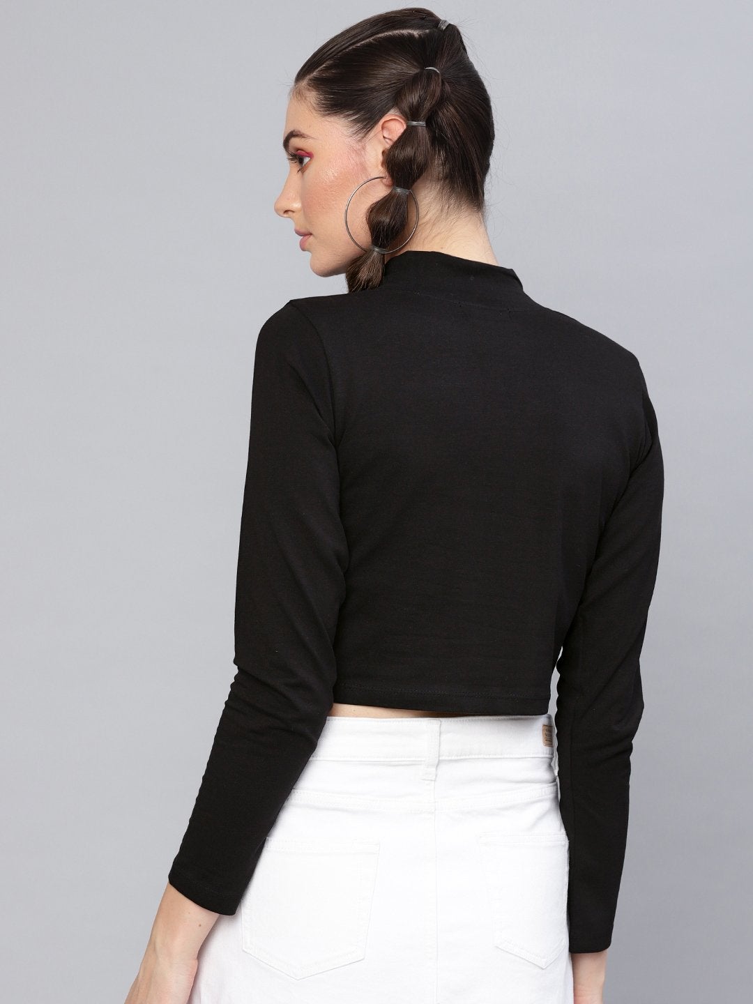 Women's Black Turtle Neck Crop Top - SASSAFRAS