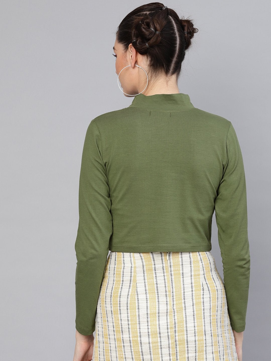 Women's Olive Turtle Neck Crop Top - SASSAFRAS