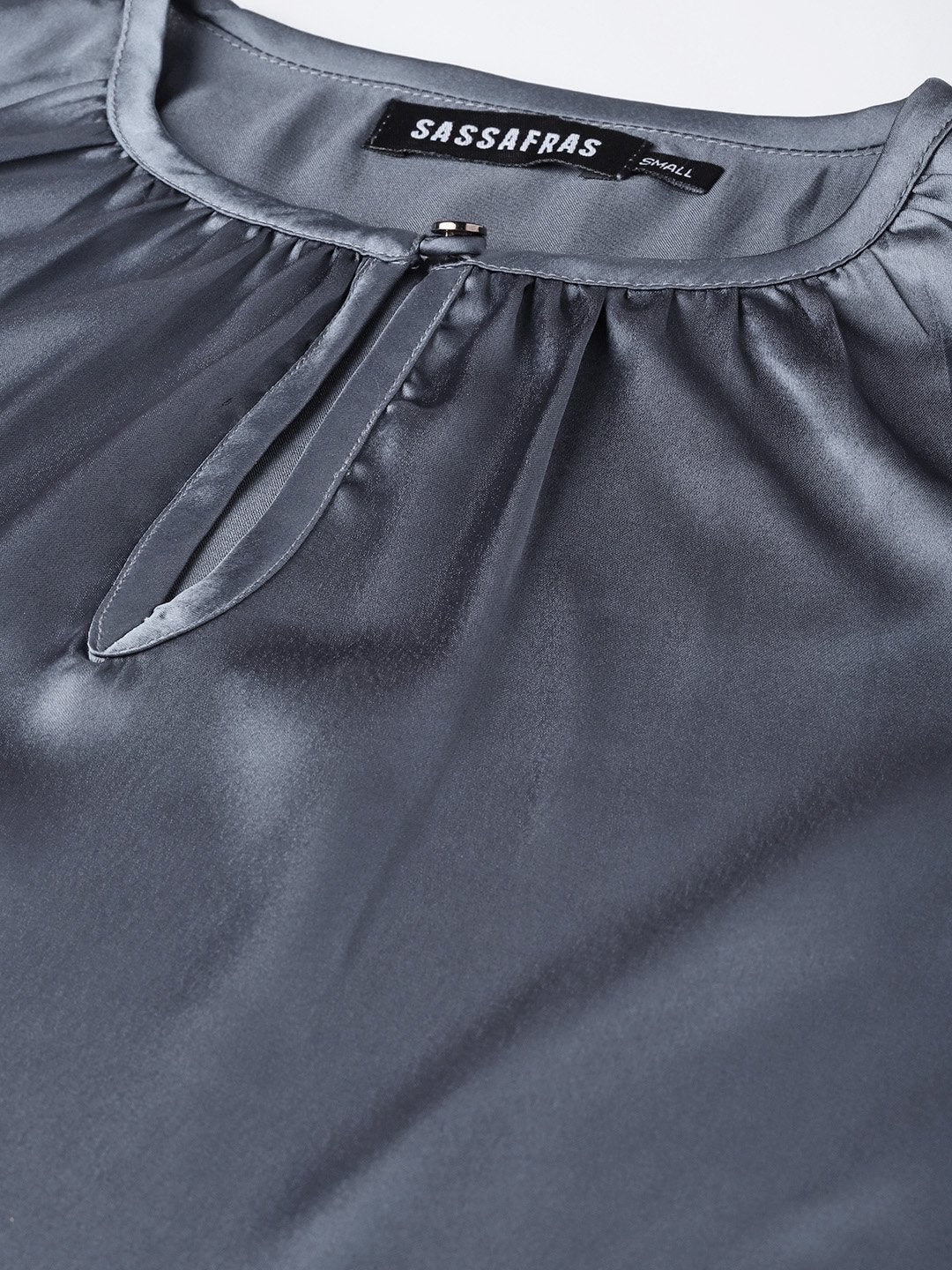 Women's Grey Satin Front Key Hole Blouse