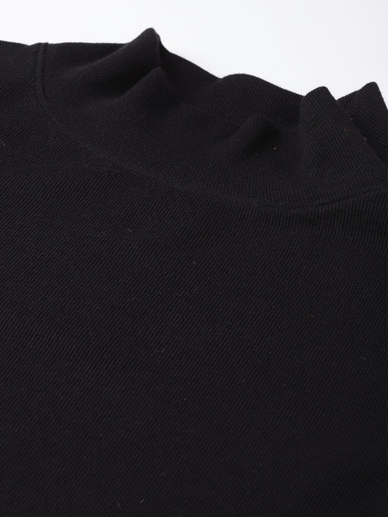 Women's Black High Neck Rib Top