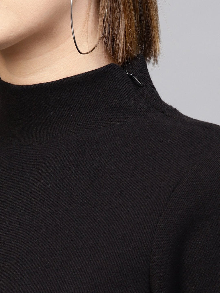 Women's Black High Neck Rib Top