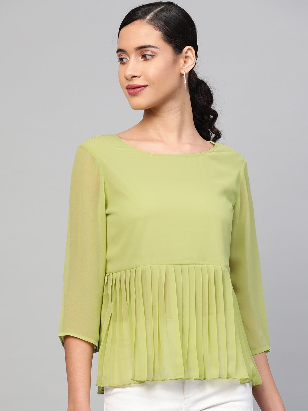 Women's Mint Green Pleated Peplum Top - SASSAFRAS