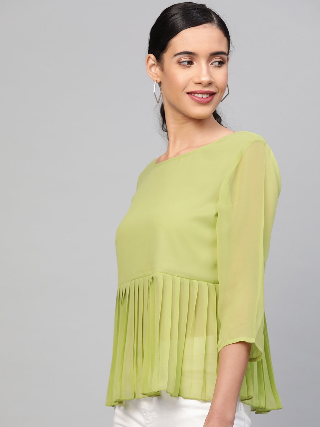 Women's Mint Green Pleated Peplum Top - SASSAFRAS