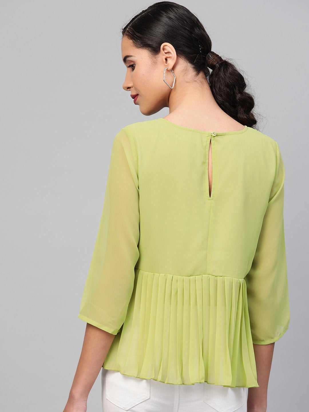 Women's Mint Green Pleated Peplum Top - SASSAFRAS