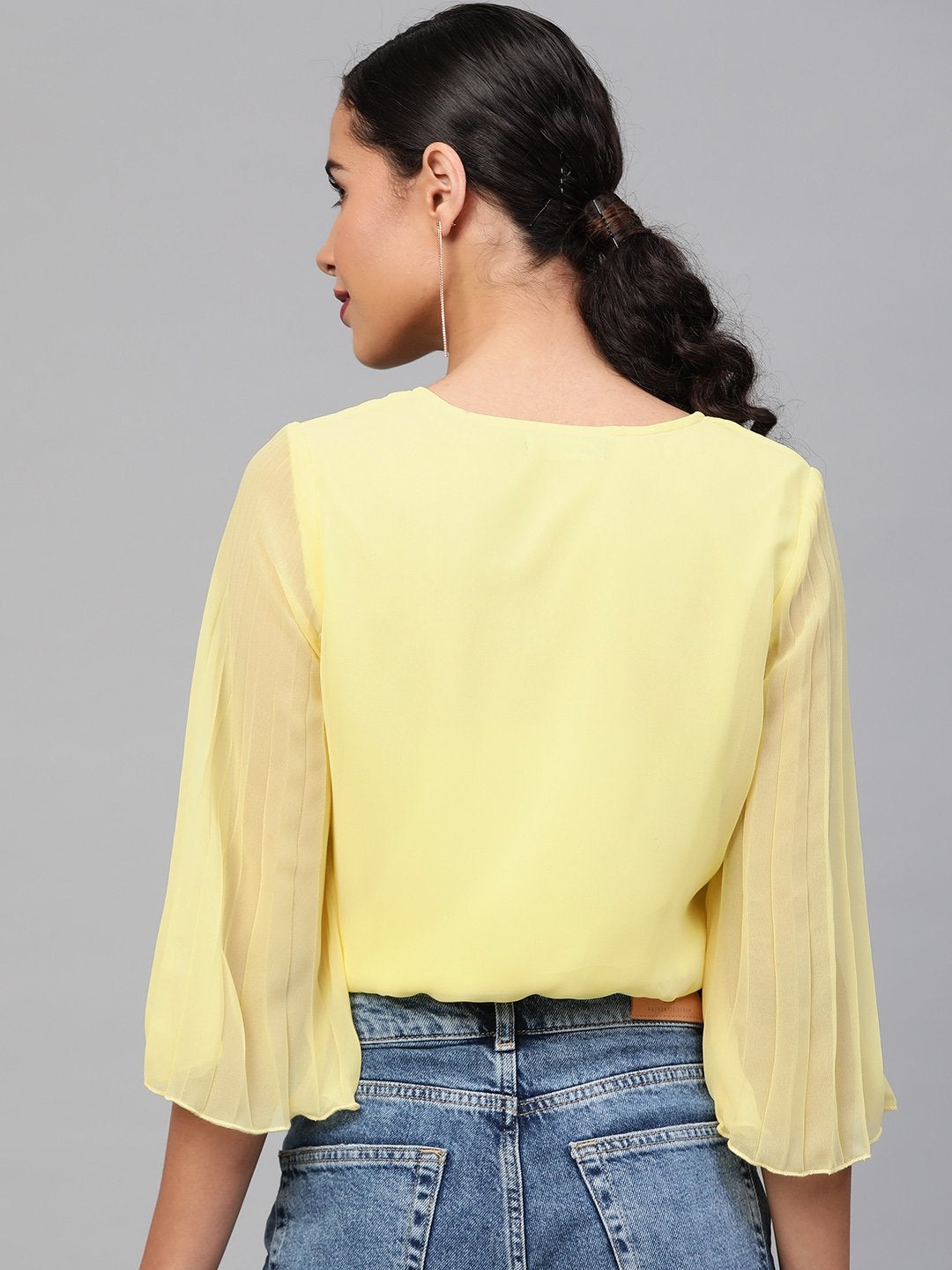 Women's Lemon Pleated Sleeve Crop Top - SASSAFRAS