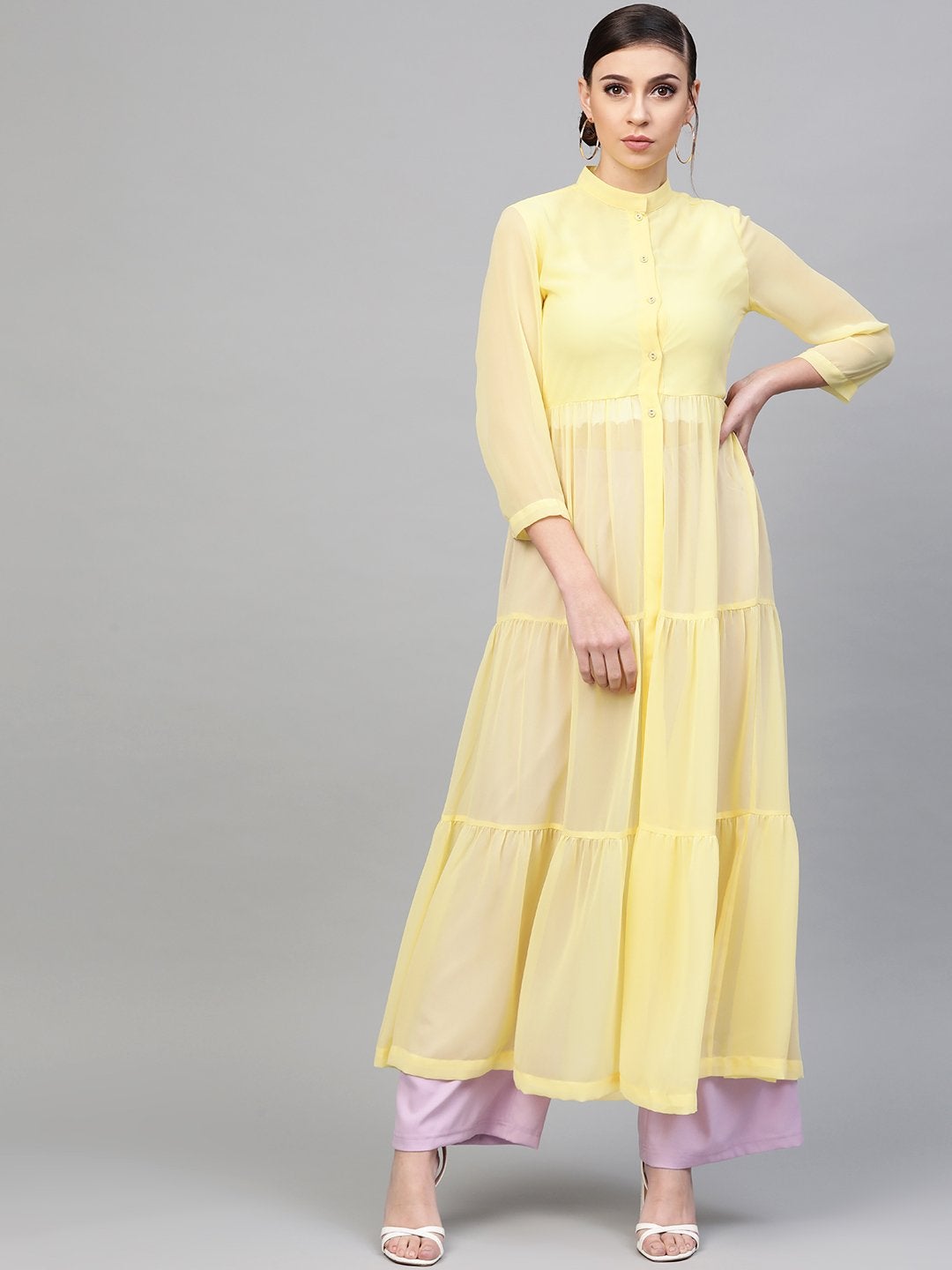 Women's Lemon Front Open Sheer Tiered Maxi Top - SASSAFRAS