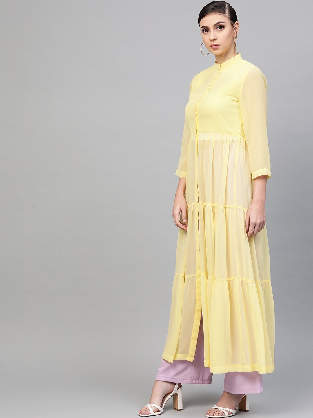 Women's Lemon Front Open Sheer Tiered Maxi Top - SASSAFRAS