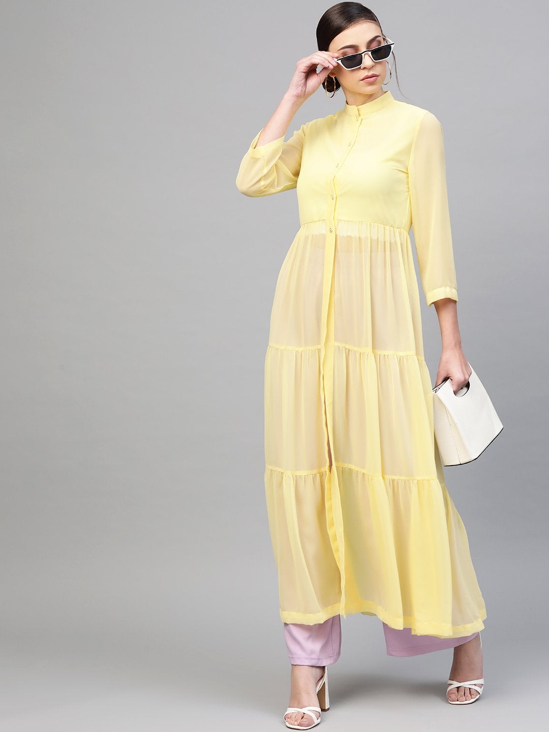 Women's Lemon Front Open Sheer Tiered Maxi Top - SASSAFRAS