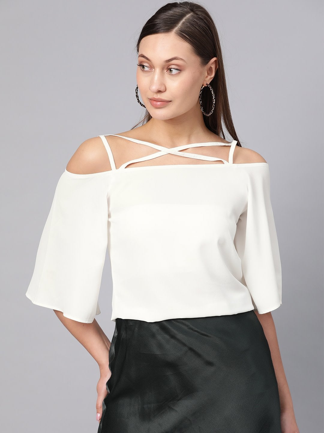 Women's Off-White Strappy Neck Top - SASSAFRAS