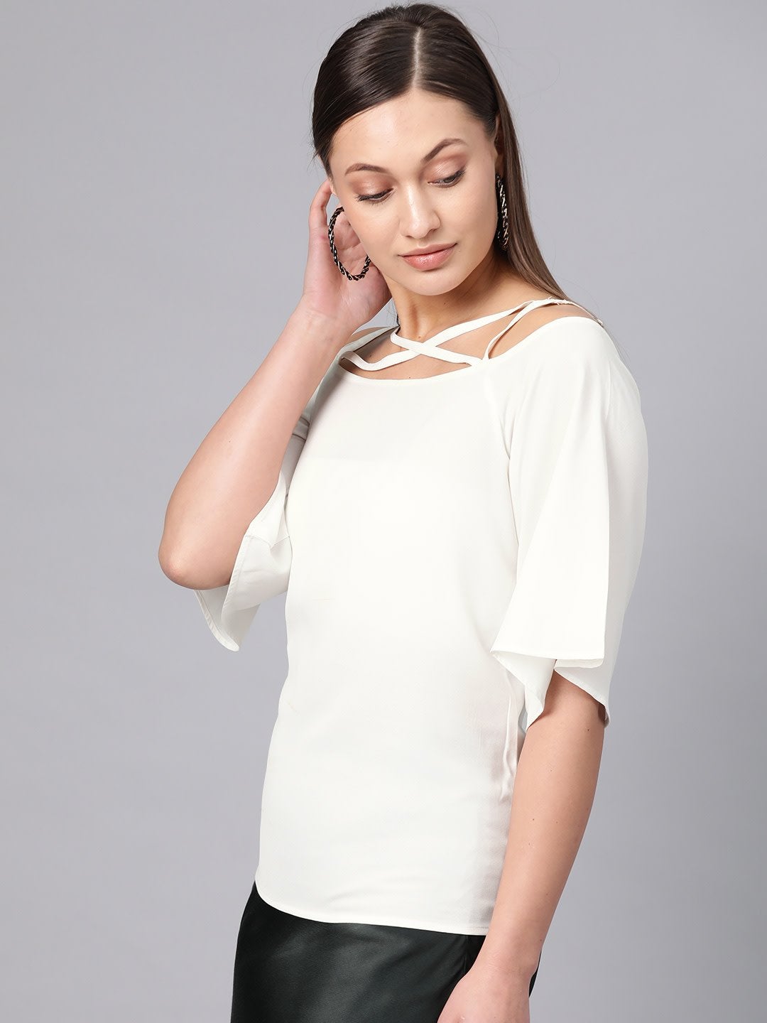 Women's Off-White Strappy Neck Top - SASSAFRAS