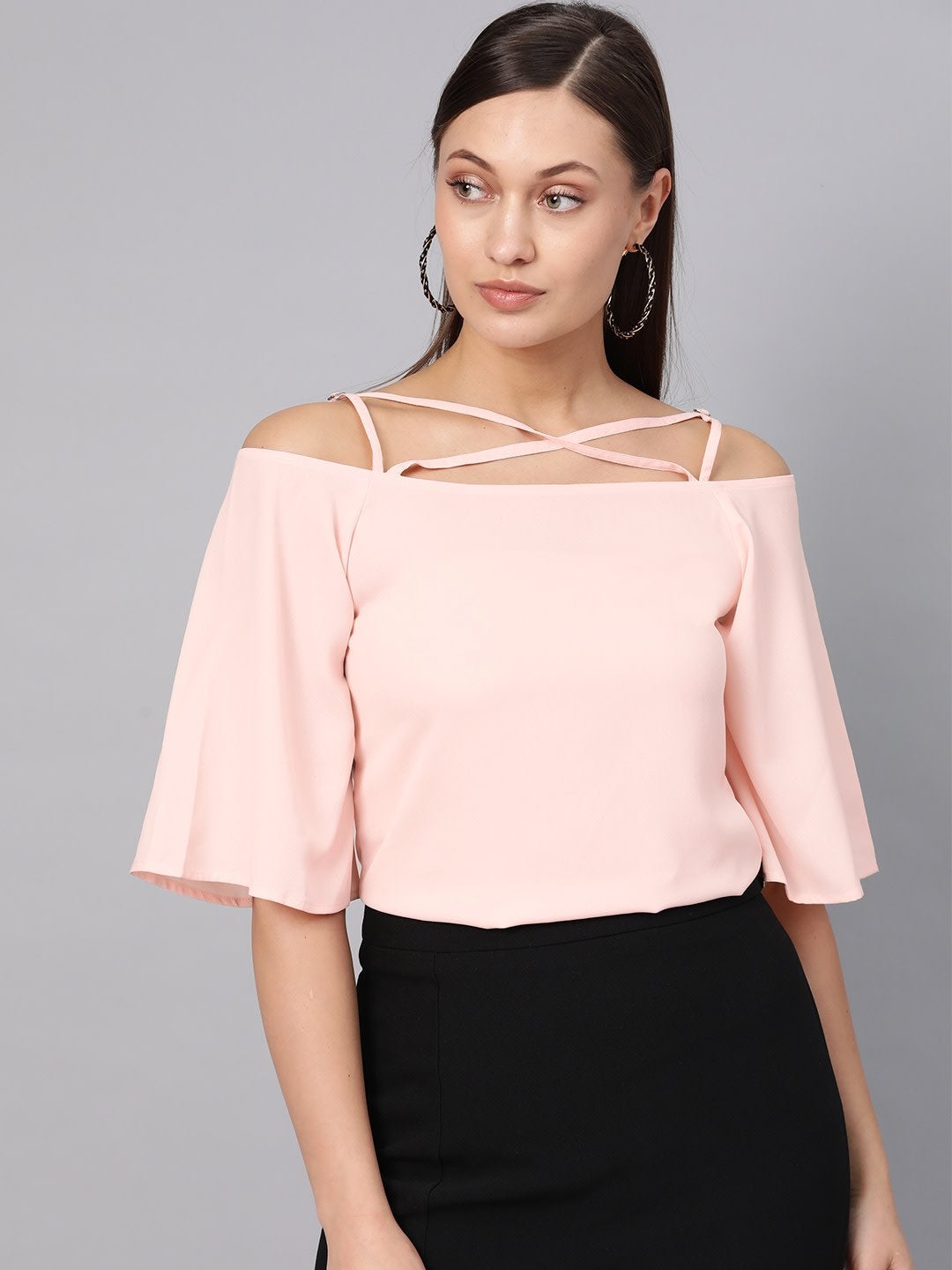 Women's Blush Pink Strappy Neck Top - SASSAFRAS